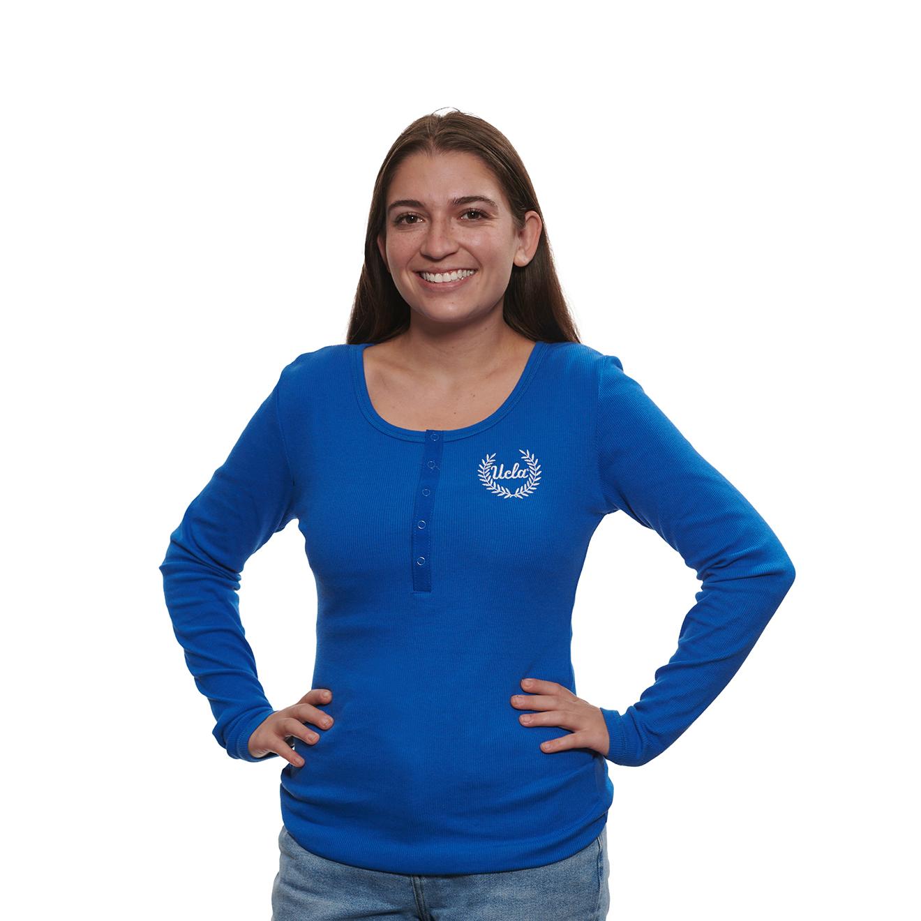 UCLA Women's Rib Henley with Embroidered Laurels