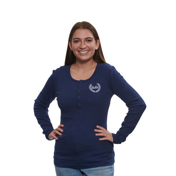 UCLA Women's Rib Henley with Embroidered Laurels
