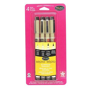 Sepia Pigma Brush, Graphic & Micron 4-Pen Set, 4 nib sizes