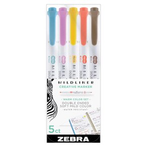 Mildliner Double-Ended Highlighter Sets, 5-Color Warm Colors Set